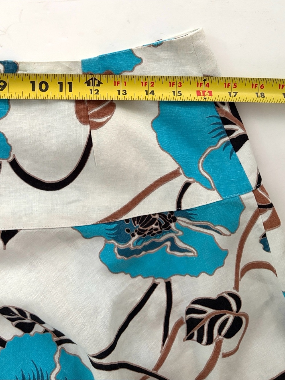 Polvere Pure Linen Italy Floral Flared Open Front Skirt White Blue size Large - Picture 14 of 16